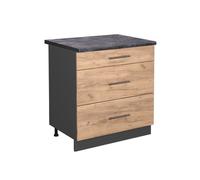 Meuble cuisine Fame-Line, 80cm avec 3 tiroirs, PT Anthracite, Chêne de force doré/Anthracite, Vicco 46911