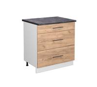 Meuble cuisine Fame-Line 80cm avec 3 tiroirs PT Anthracite Chêne de force doré/Blanc Vicco 46118