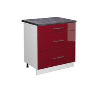 Meuble cuisine Fame-Line, 80cm avec 3 tiroirs, PT Anthracite, Rouge bordeaux Haute brillance/Blanc, Vicco 45477