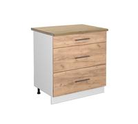 Meuble cuisine Fame-Line 80cm avec 3 tiroirs PT Chêne Chêne de force doré/Blanc Vicco 46855