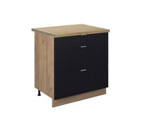 Meuble cuisine Fame-Line 80cm avec 3 tiroirs PT Chêne Noir rayé/Chêne de force doré Vicco 50908