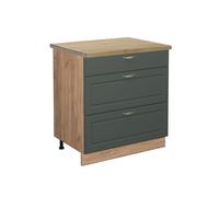 Meuble cuisine Fame-Line 80cm avec 3 tiroirs PT Chêne Vert Or Campagne/Chêne de force doré Vicco 45971