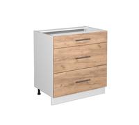 Vicco Meuble Cuisine Fame-Line, Chêne de Force doré/Blanc, 80 cm avec 3 tiroirs, sans Plan de Travail