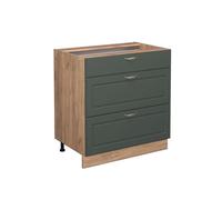 Meuble cuisine Fame-Line, 80cm avec 3 tiroirs, sans PT, Vert Or Campagne, Chêne de force doré, Vicco