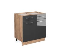 Meuble cuisine Fame-Line, 80cm avec tiroir, sans PT, Anthracite Haute brillance/Chêne de force doré, Vicco 38344
