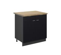 Vicco Meuble Cuisine Fame-Line, Noir rayé, 80cm | Façade en MDF · Plan de travail incl. · Pieds réglables en hauteur · Poignées en métal · Fermeture douce