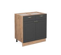 Meuble cuisine Fame-Line, 80cm sans PT, Anthracite-or, Chêne de force doré, Vicco