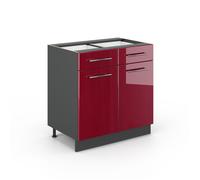 Vicco Meuble Cuisine Fame-Line, Rouge Bordeaux Haute Brillance, 80cm sans PT, à Combiner avec d'autres modules de la série Fame-Line
