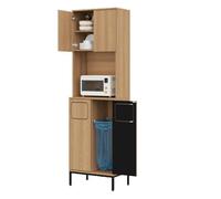 Meuble Cuisine Naturel 53x35x181cm,Compartiment Micro-ondes&Déchets,Rangement Aspirateur Hauteur Réglable,Meuble Poubelle Pratique