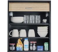 SIMMOB Meuble Cuisine Noir Rideau Chêne Blanc ou Alu 2 Etagères L 60 H 72 P 35 cm - Chêne Naturel