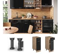 Vicco Meuble Cuisine R-Line, Noir Haute Brillance/Chêne de Force doré, 30 cm sans Plan de Travail