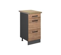 Meuble cuisine R-Line, 40cm avec tiroirs, PT Chêne, Chêne de force doré/Anthracite, Vicco 45573
