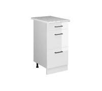 Vicco Meuble Cuisine R-Line, Blanc Haute Brillance/Blanc, 40 cm avec tiroirs, PT Marbre
