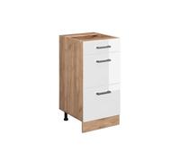 Vicco Meuble Cuisine R-Line, Blanc Haute Brillance, 40cm | 3 Tiroirs · Sans plan de travail · Pieds réglables en hauteur · ✓ Accès facile · Librement combinable