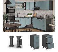 Meuble cuisine R-Line, 40cm avec tiroirs, sans PT, Bleu-gris/Anthracite, Vicco 41177