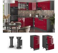 Meuble cuisine R-Line, 40cm avec tiroirs, sans PT, Rouge brillant, Anthracite, Vicco