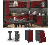 Meuble cuisine R-Line, 40cm J-Shape, avec tiroirs, sans PT, Rouge/Anthracite, Vicco 39765