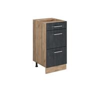 Meuble cuisine R-Line, 40cm sans PT, Béton noir/Chêne de force doré, Vicco 47552