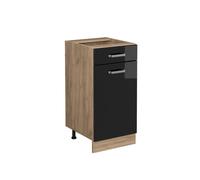 Vicco Meuble Cuisine R-Line, Noir Haute Brillance, 40cm | 1 Tiroir · Sans plan de travail · Pieds réglables en hauteur · ✓ Accès facile · Librement combinable