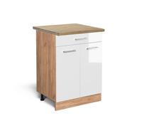 Meuble cuisine R-Line 60cm avec tiroir PT Chêne Blanc Haute brillance/Chêne de force doré Vicco 45884