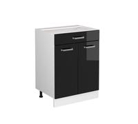 Meuble cuisine R-Line, 60cm avec tiroir, sans PT, Noir Haute brillance/Blanc, Vicco 41195