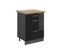 Meuble cuisine R-Line, 60cm avec tiroirs, PT Chêne, Noir Haute brillance/Anthracite, Vicco 47009