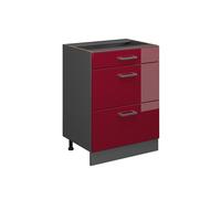 Vicco Meuble Cuisine R-Line, Rouge Brillant, 60cm avec tiroirs, sans PT, pour Une Combinaison Libre au Sein de systèmes de Cuisine modulaires