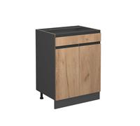 Vicco Meuble Cuisine R-Line, Chêne de Force doré/Anthracite, 60 cm J-Shape, avec tiroir, sans Plan de Travail