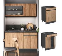 Meuble cuisine R-Line, 60cm J-Shape, avec tiroir, sans PT, Chêne de force doré/Anthracite, Vicco 39717