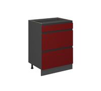 Meuble cuisine R-Line, 60cm J-Shape, avec tiroirs, sans PT, Rouge, Anthracite, Vicco