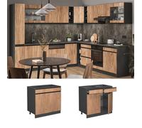 Meuble cuisine R-Line, 80cm J-Shape, sans PT, Chêne de force doré/Anthracite, Vicco 39723