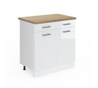 Vicco Meuble Cuisine R-Line, Blanc Haute Brillance, 80cm PT Chêne, pour Une Combinaison Libre au Sein de systèmes de Cuisine modulaires