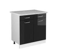 Vicco Meuble Cuisine R-Line, Noir Haute Brillance/Blanc, 80 cm, PT Marbre