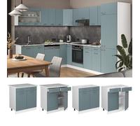 Meuble cuisine R-Line, 80cm, sans plan de travail, Bleu-gris/Blanc, Vicco 41201