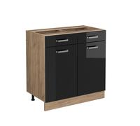Meuble cuisine R-Line 80cm sans PT Noir Haute brillance/Chêne de force doré Vicco 41100