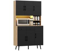 Meuble cuisine rangement haut - HOMCOM - lumière LED RGB - plan de travail et 6 portes - panneau de particules - 100x40x176cm - noir