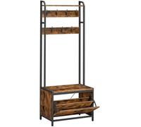 Meuble d’Entrée avec Banc, 7 Crochets et Étagère - Style Industriel - Marron Rustique et Noir