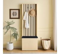Meuble d’entrée avec Banc et Rangement Chaussures, 4 Crochets, Coussin Assise, MDF Bois Clair Design Moderne, Organisateur Gain de Place, pour entrée, Couloir, Chambre