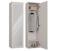 Meuble d’entrée avec grand miroir - ATARA - 180x50x35 cm - 2 étagères + penderie - Vestiaire - Beige