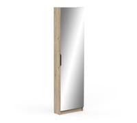 Meuble D’Entrée avec Miroir & Rangement pour Chaussures 12 Paires en Bois Moderne - Idéal pour Les Petits Espaces - Coloris Chêne Royal - 50 x 180 x 21 cm