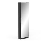 Meuble D’Entrée avec Miroir & Rangement pour Chaussures 12 Paires en Bois Moderne - Idéal pour Les Petits Espaces - Coloris Noir Mat - 50 x 180 x 21 cm