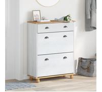 Meuble d’entrée - Cabinet à chaussures ASKIM - Blanc - 3 tiroirs - Bois massif pin