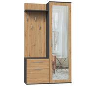 Meuble d’entrée - CDF - Armoire avec miroir - Gris mat - Design contemporain - 5 crochets