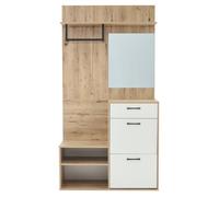 meuble d entree Ensemble entrée blanc/bois 100x38,5x190cm miroir, banc, meuble chaussures, étagère, armoire, tiroir, rangement