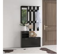 Meuble d’entrée porte-manteau avec range-chaussures et miroir panneaux de particules 90x10x102 cm noir