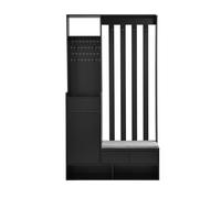 meuble d entree Porte-manteau entrée banc rangement rembourré, meuble chaussures multifonct° avec panneau perforé 4 crochets noir