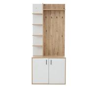 meuble d entree Portemanteau 75x33x180cm bois & blanc - 5 niveaux rangement chaussures + patères - Armoire meuble d'entrée spacieux