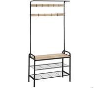 MEUBLE D ENTREE - TECTAKE - Portemanteau ALBERTA avec Banc 2 étagères à chaussures et 9 crochets amovibles - Bois Clair