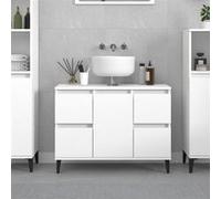 vidaXL Meuble sous lavabo industriel blanc bois d'ingénierie - 4 tiroirs, compartiment, pieds