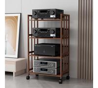 Meuble d'angle AV Marron avec étagère visuelle, Rack Vertical, Panneau de Commande pour Platine Vinyle, Meuble de Jeux, Meuble AV Moderne pour Le Divertissement à Domicile (4 Niveaux)